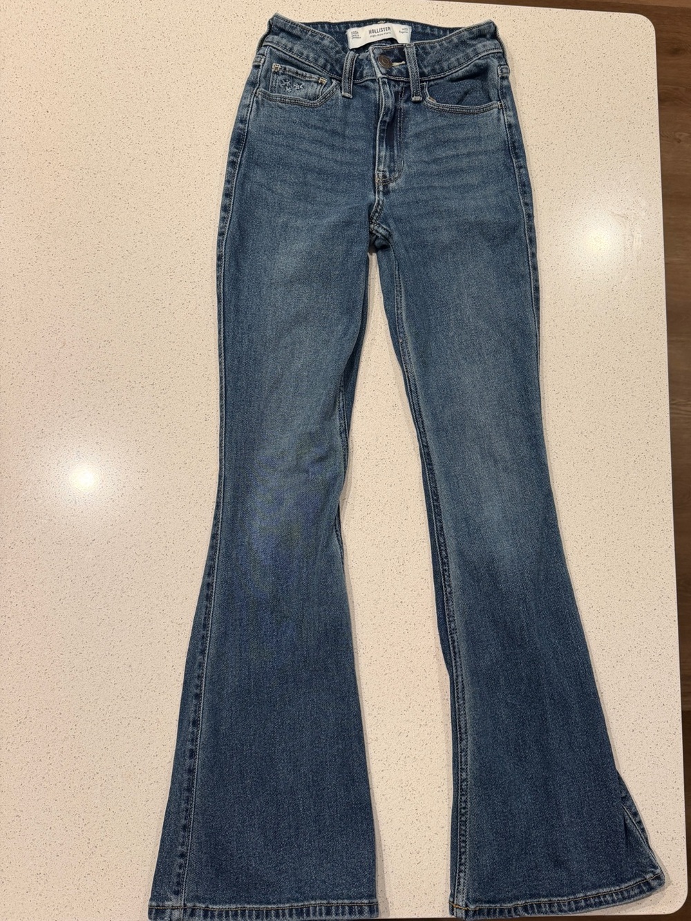 Hollister High-Rise Flare Jeans in Medium Blue Wash